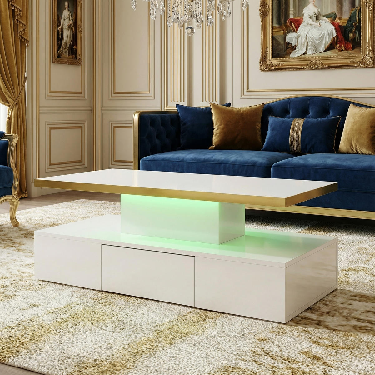 COUCHTISCH in Hochglanz mit LED-Beleuchtung - Weiß, Holzwerkstoff (50/100/38.5cm) - Urban Meuble