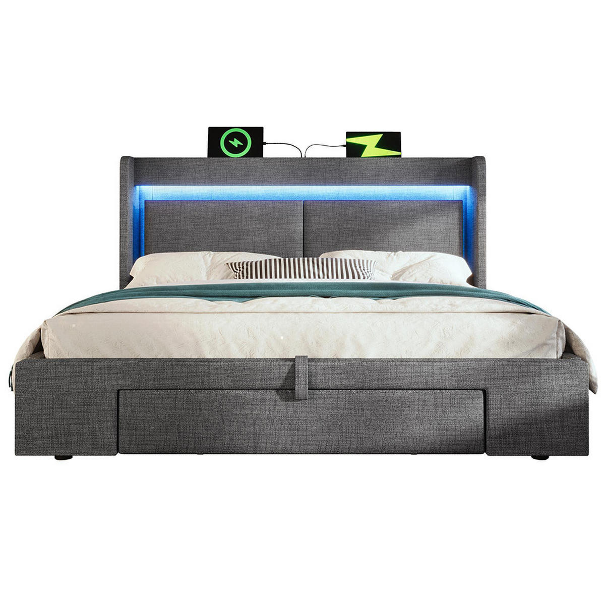 POLSTERBETT 180x200 cm ohne Matratze,Leinen in Grau - Grau, Textil (180/200cm)