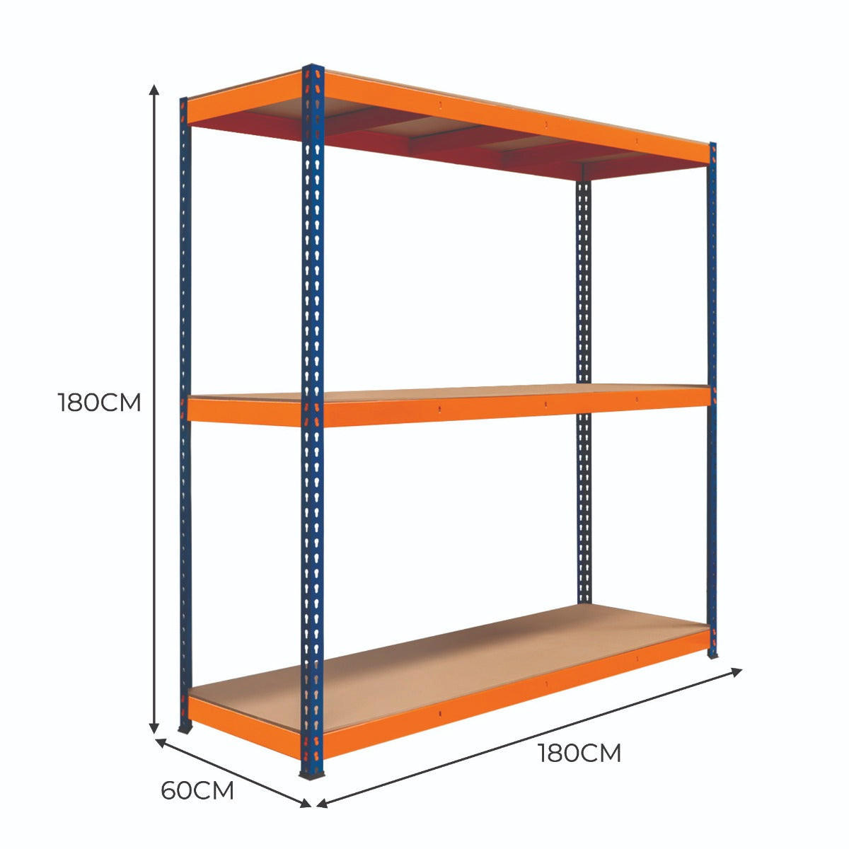 LAGERREGAL mit 3 Böden - 180cm x 180cm x 60cm - Blau, Metall (180/180/60cm)
