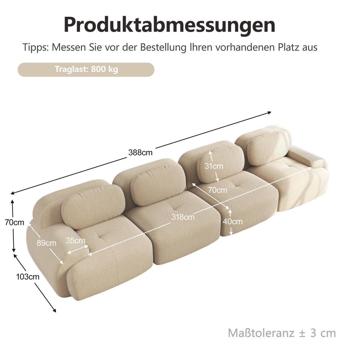 4-SITZER-SOFA DE-34025 modular Beige - Beige, Textil (103/75/388cm) - ComfortXL