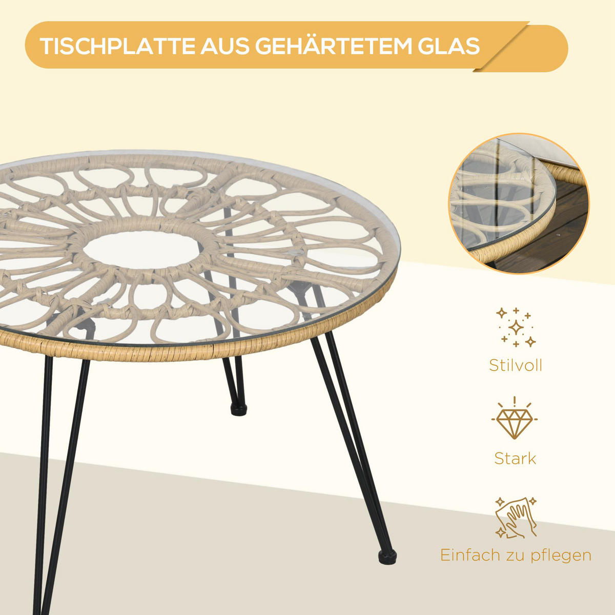 GARTENMÖBEL-SET, für Balkon, Terrasse, Polyester, Beige - Beige, Kunststoff - Outsunny