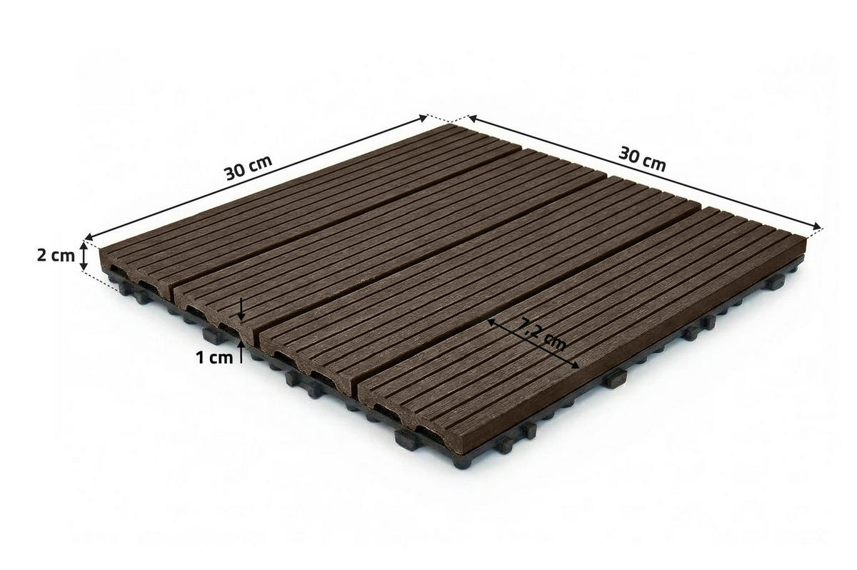 30ER-SET Terrassenplatten aus Verbundwerkstoff SERRA, braun, geriffelt, 30 x 30 cm - Braun, Holzwerkstoff (30/30/2cm) - Casanoov