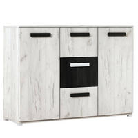 KOMMODE 120/102/42 cm VIVA 3S2D Craft Eiche Weiß, Craft Eiche Weiß + Schwarze Norwegische Kiefer - Schwarz/Weiß, Holz (120/102/42cm) - imoebel24