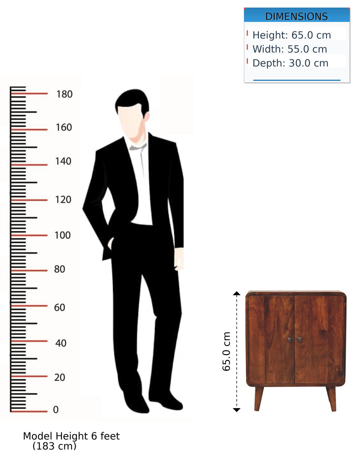 SCHRANK Mini Klassisch Kastanie, 2 Türen und 2 Regale, Dunkelbraun - Dunkelbraun/Messingfarben, Mangoholz/Holz (55/65/30cm) - Artisan Furniture