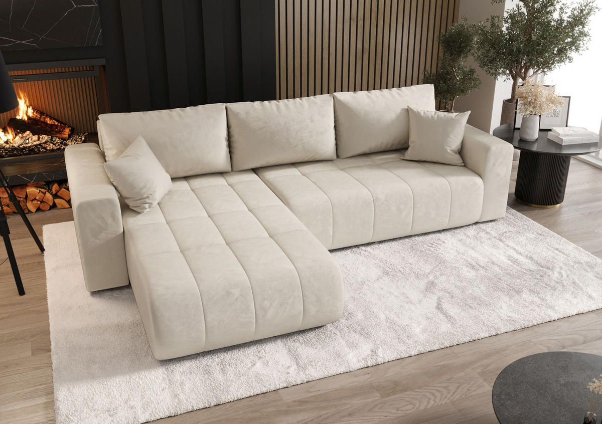 ECKSOFA mit Schlaffunktion MILO L Monolith 02 Links - Beige, Textil (280/175cm) - Bedante