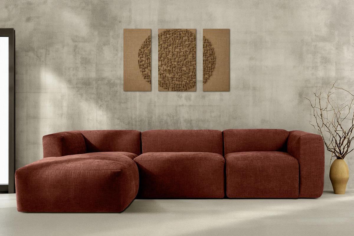 ECKMODULSOFA-LINKS BUFFO mit extrem weicher und bequemer Sitzfläche, Gewebestoff, orange - Orange, Textil (297/180cm) - KONSIMO®