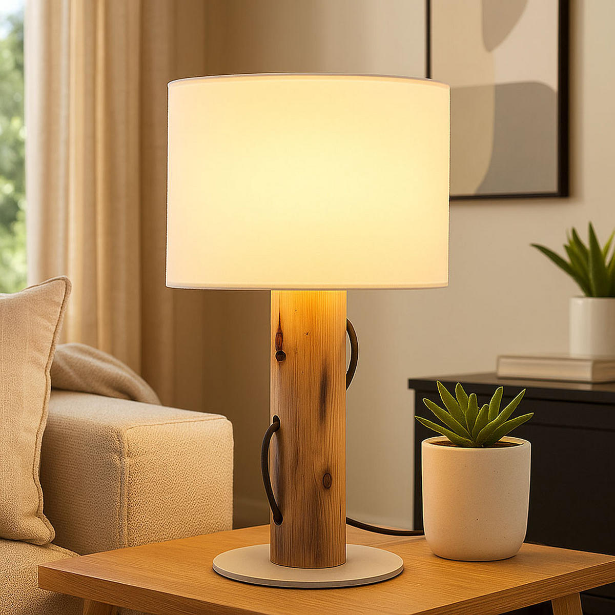 LED TISCHLEUCHTE Holz Braun Weiß - Braun, Holz (18/18/32cm) - Nowa