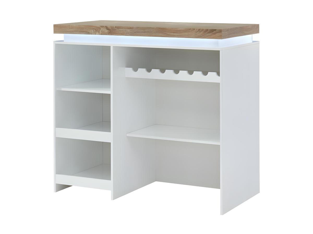 HAUSBAR mit LEDs - MDF lackiert - Weiß & Eichefarben - HALO II - Naturfarben, Holz (60/110.5/120cm) - Vente-Unique