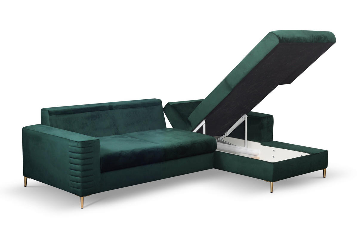 ECKSOFA GRIFO R-S Grün Velours-Stoff mit Schlaffunktion - Grün, Holz (253/165cm) - MASSENO