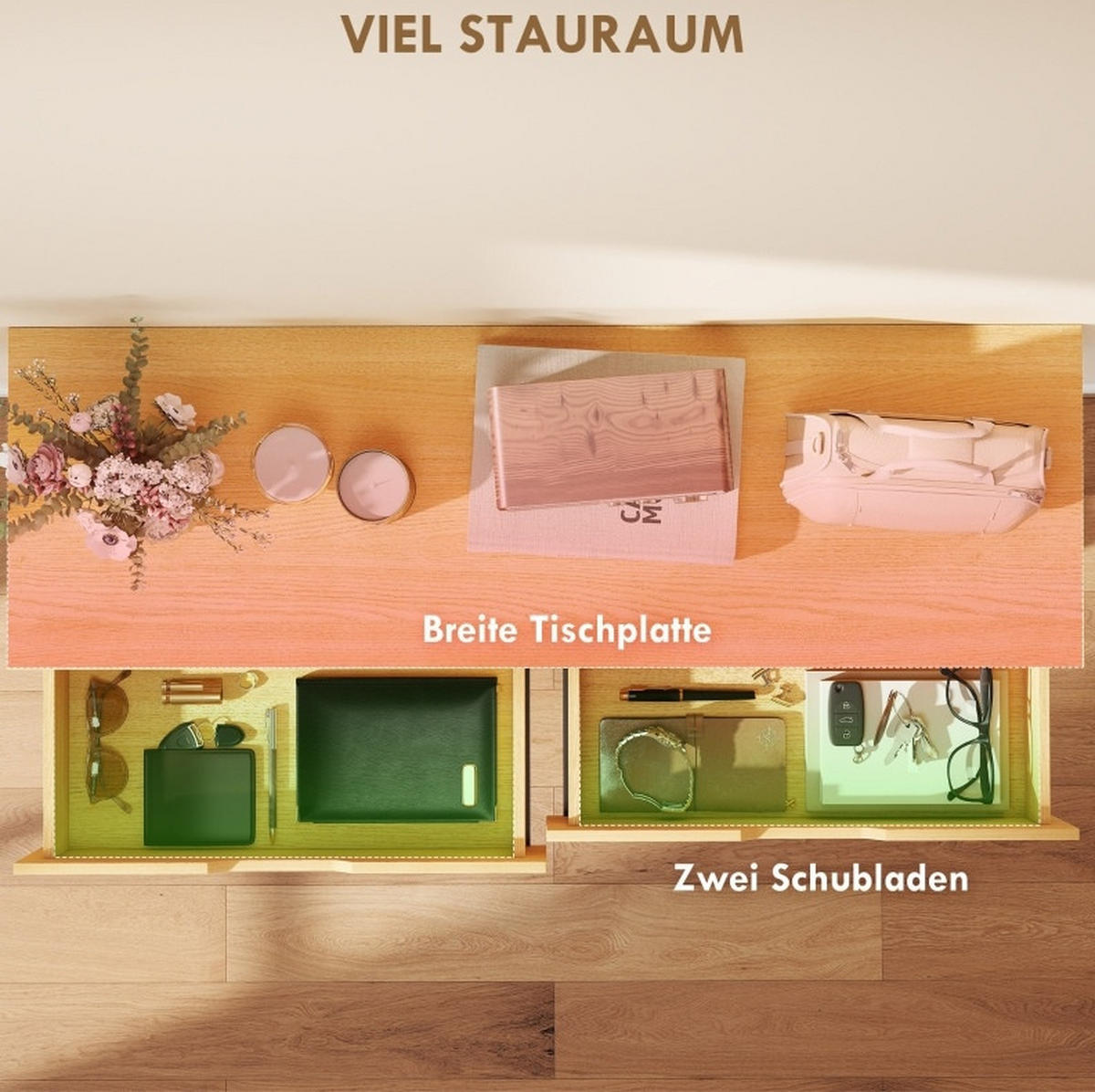KONSOLENTISCH 110/35/76,5 cm in Natur mit 2 Schubladen und Metallrahmen - Naturfarben, Holz (110/35/76.5cm) - Flora Grace