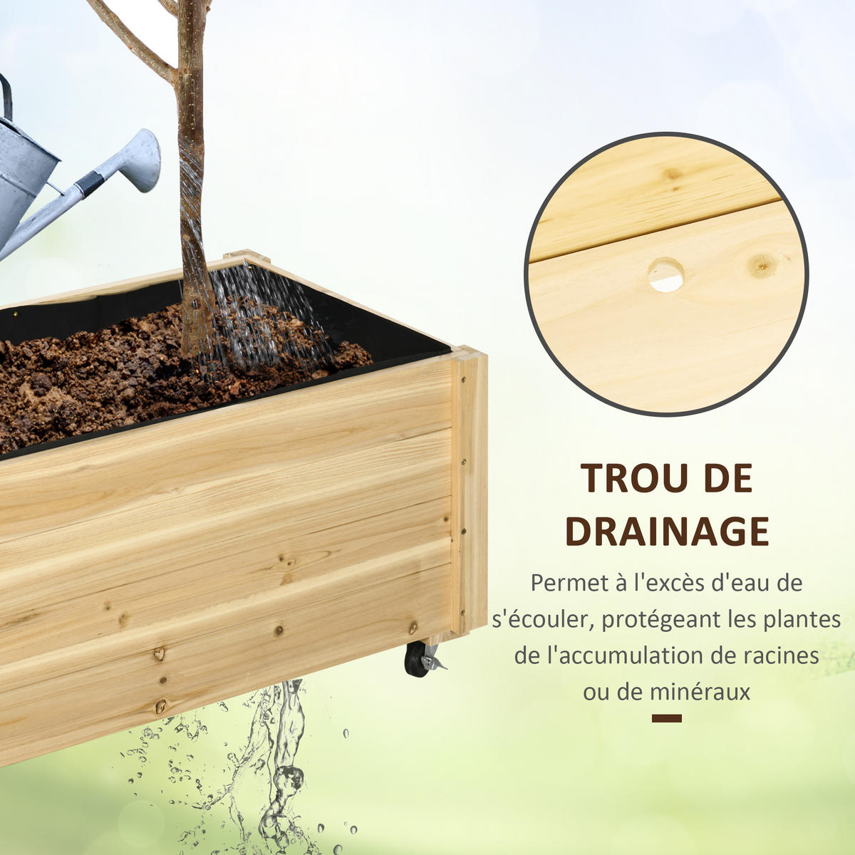HOCHBEET auf Rollen DE-12132 89/48/47 cm mit Ablaufloch Natur - Naturfarben, Holz (89/47/48cm) - ComfortXL