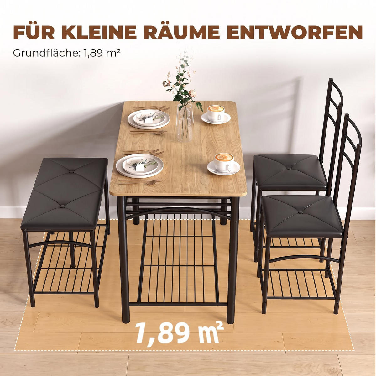 MATSALSGRUPP, 4-delars set, av metall och MDF, rustikalbrun - Brun/Svart, Träbaserade material/Plast (60/76.3/100cm) - HOMCOM