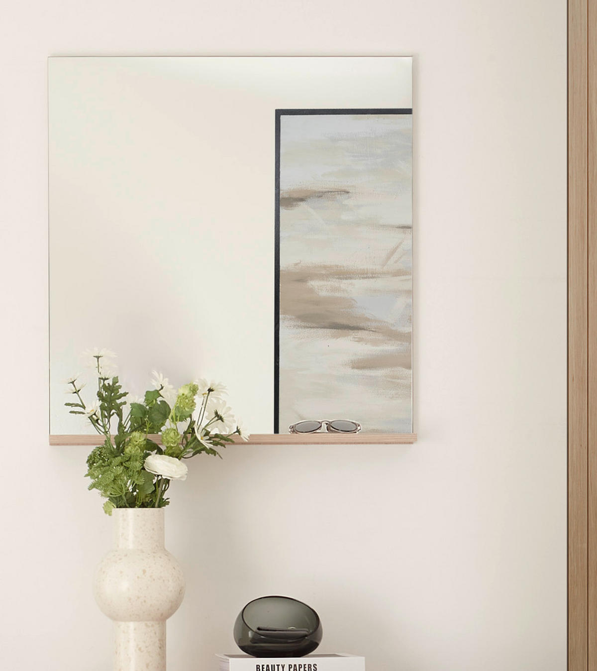 WANDSPIGEL Eiche mit Ablage Garderobenspiegel 75 x 80 cm - Eichefarben, Glas/Holzwerkstoff (75/80/10cm) - Furn.Design