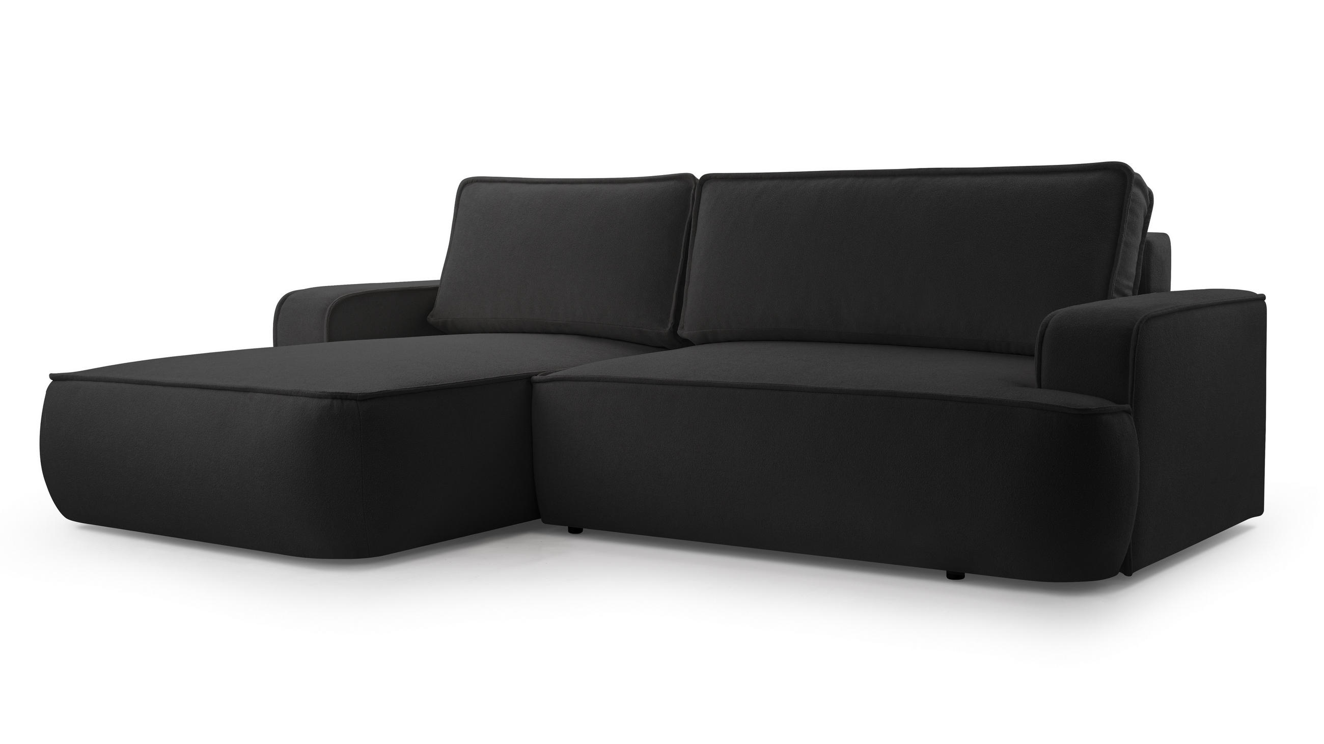 ECKSOFA SOLO Schwarz Boucle-Stoff mit Schlaffunktion - Schwarz, Holz (260/168cm) - MASSENO