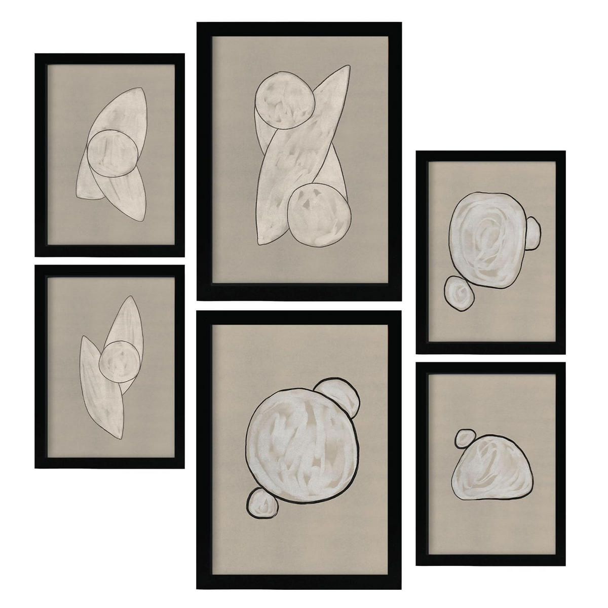 POSTER Set Mit 6 Kosmische Kontur In Form Abstracts Ästhetische Dekorative Gemälde Für Ihr Wohnzimmer, Schlafzimmer, Zuhause A3 & A4 Schwarzer Rahmen - Schwarz, Papier (29/3cm) - Nacnic