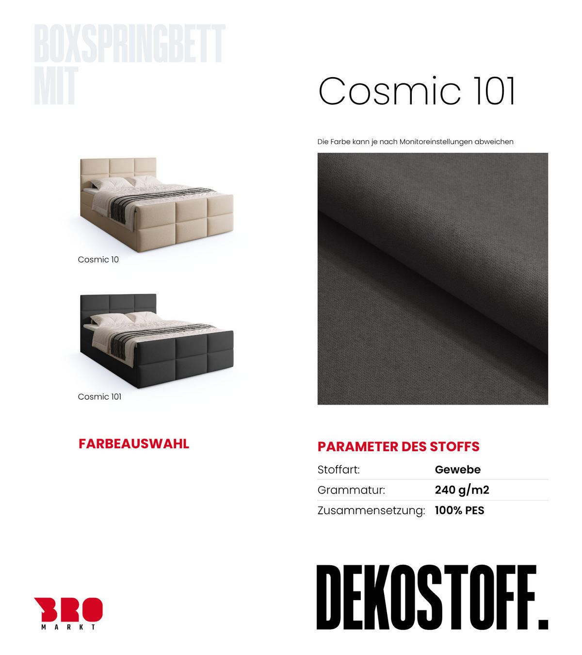 BOXSPRINGBETT Boston Duo Mit Bettkasten, Topper und Matratze Graphit Cosmic 101 160x200 cm - Graphitfarben/Schwarz, Textil (160/200cm) - Bromarkt