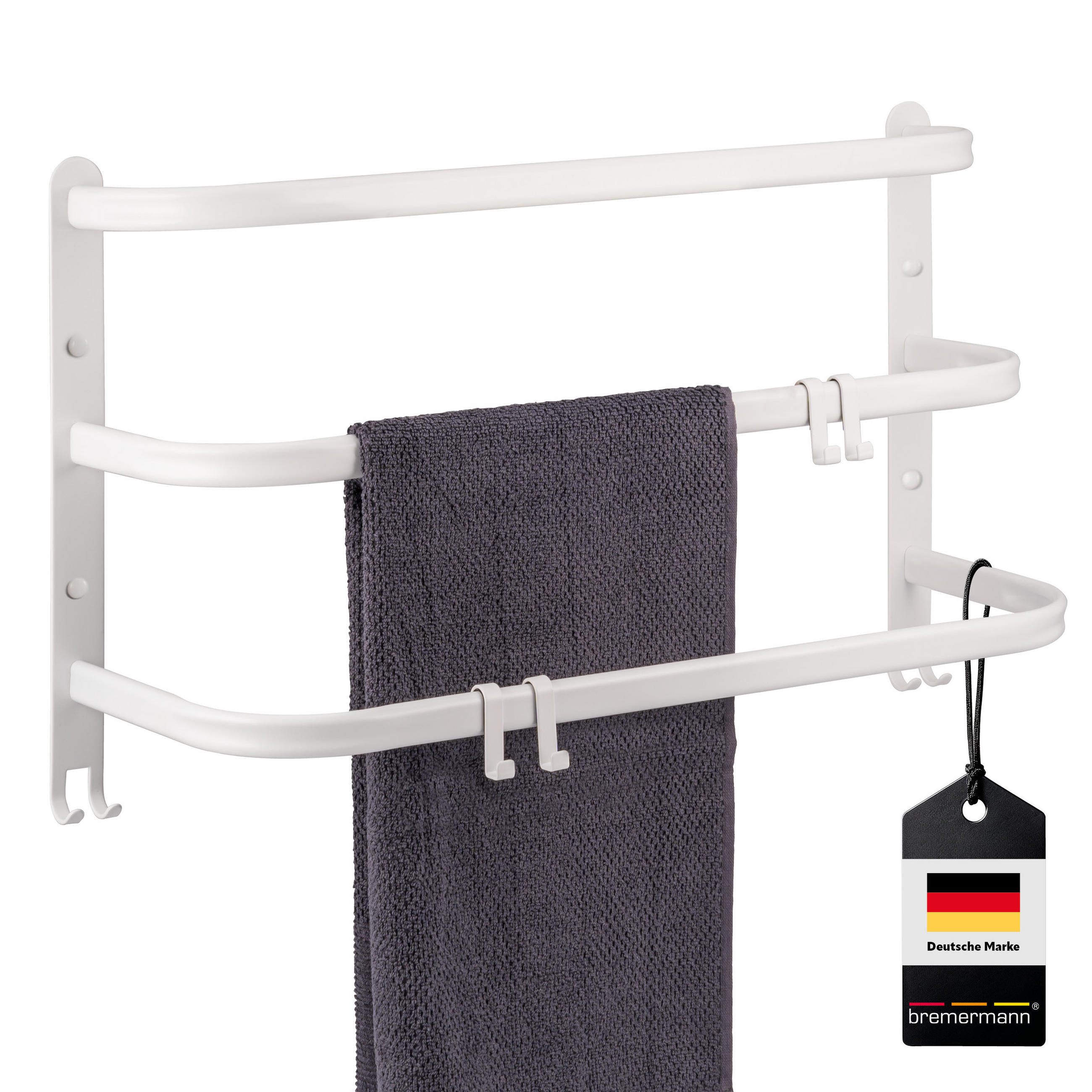 WAND-HANDTUCHHALTER 3 Stangen - Weiß, Metall (67.5/40/23cm) - bremermann