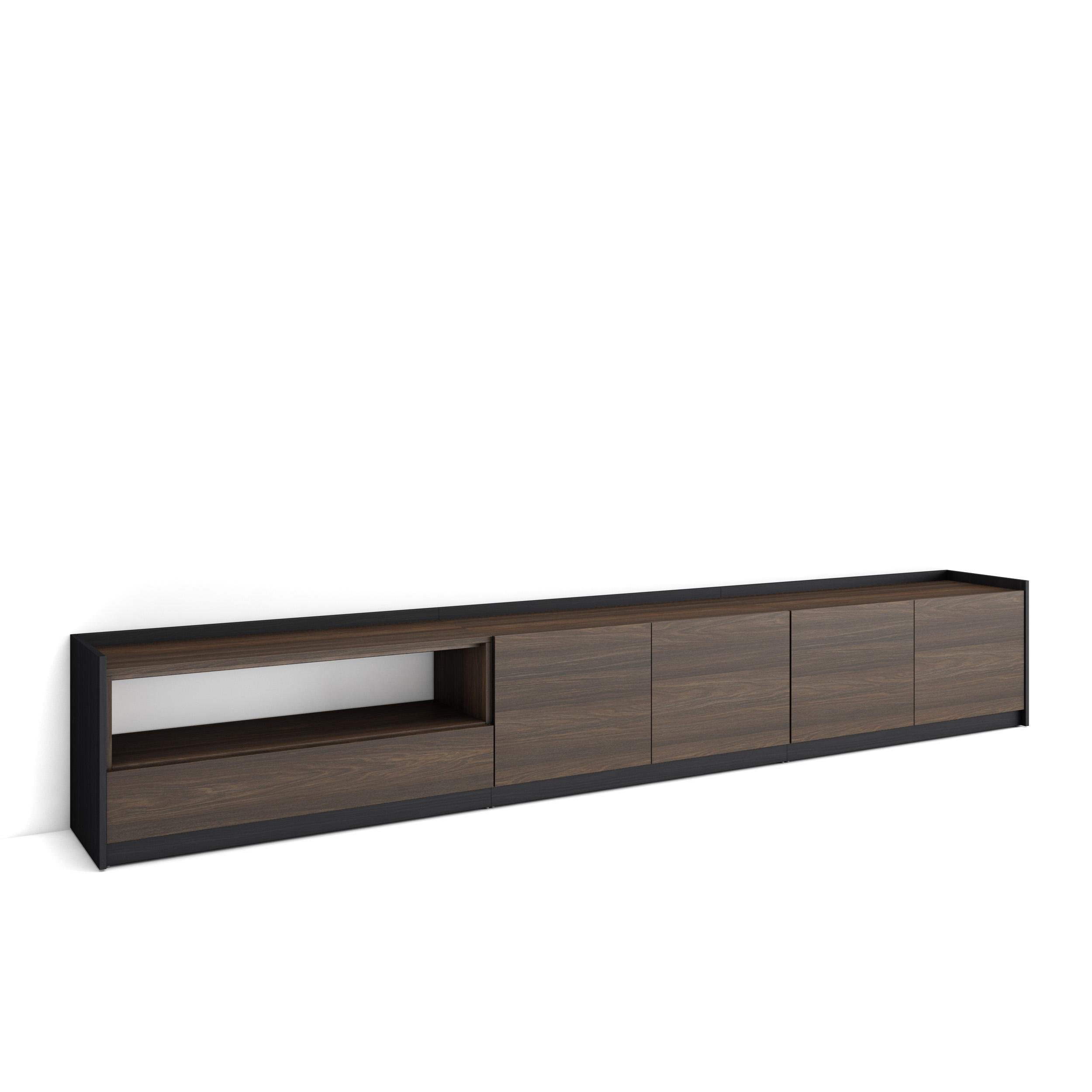 TV-SCHRANK, Lowboard, Dunkler Eiche und Schwarz, 310/37/50cm - Hellbraun, Holzwerkstoff (310/50/37cm) - Skraut Home