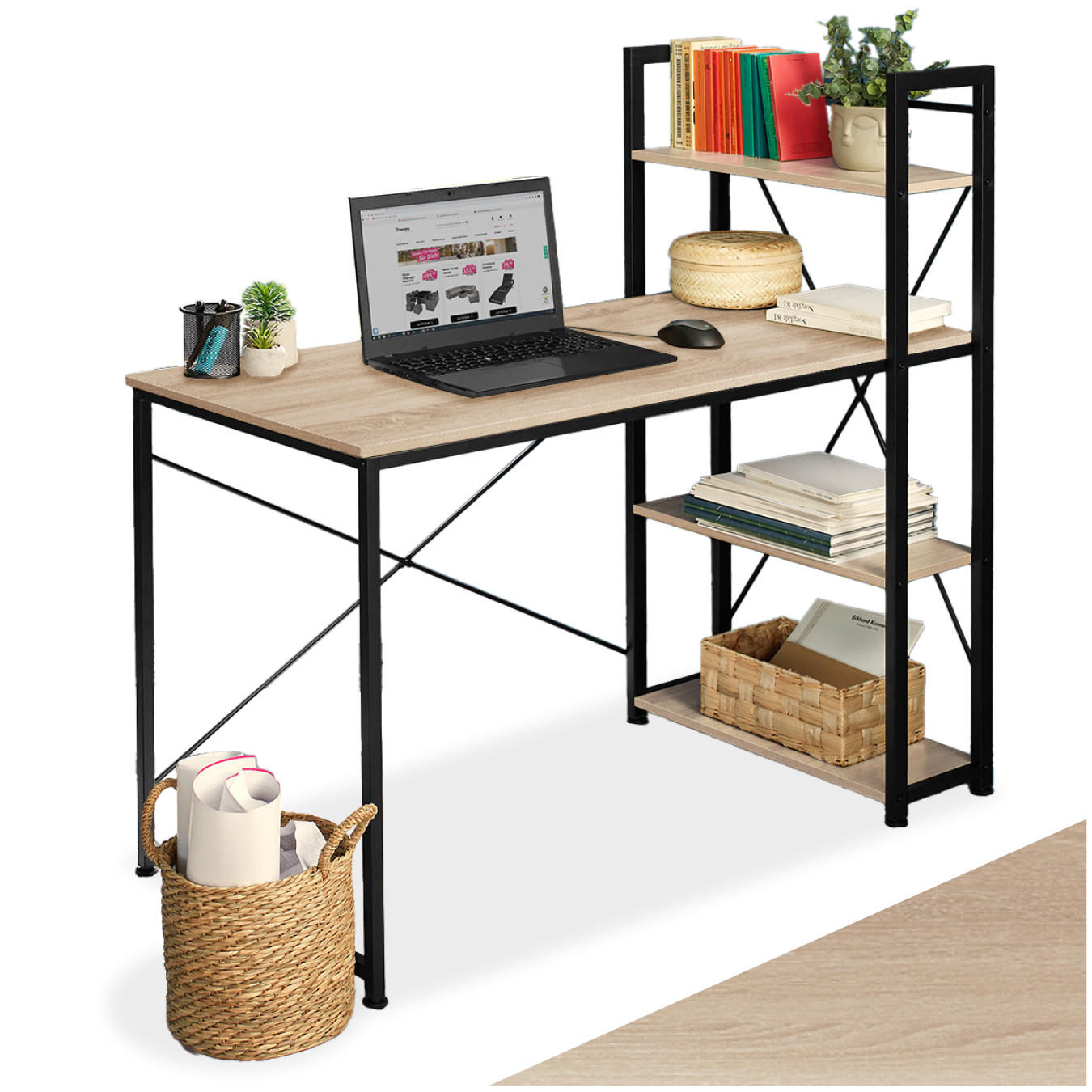 COMPUTERTISCH Hershey,122 x 61 x 120 cm,Industrial Holz hell, Eiche Sonoma - Naturfarben, Holzwerkstoff (122/61/120cm) - tectake