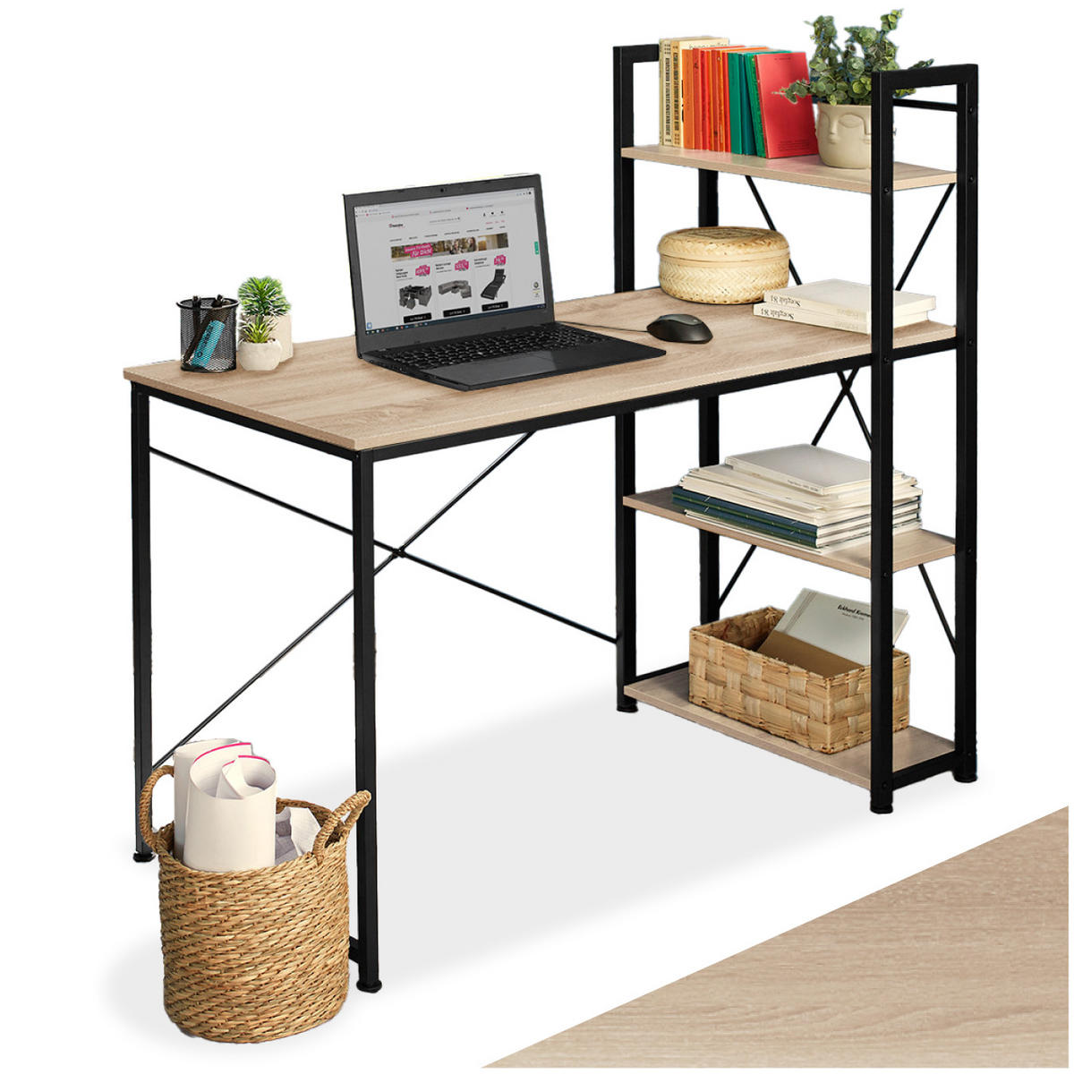 COMPUTERTISCH Hershey,122 x 61 x 120 cm,Industrial Holz hell, Eiche Sonoma - Naturfarben, Holzwerkstoff (122/61/120cm) - tectake