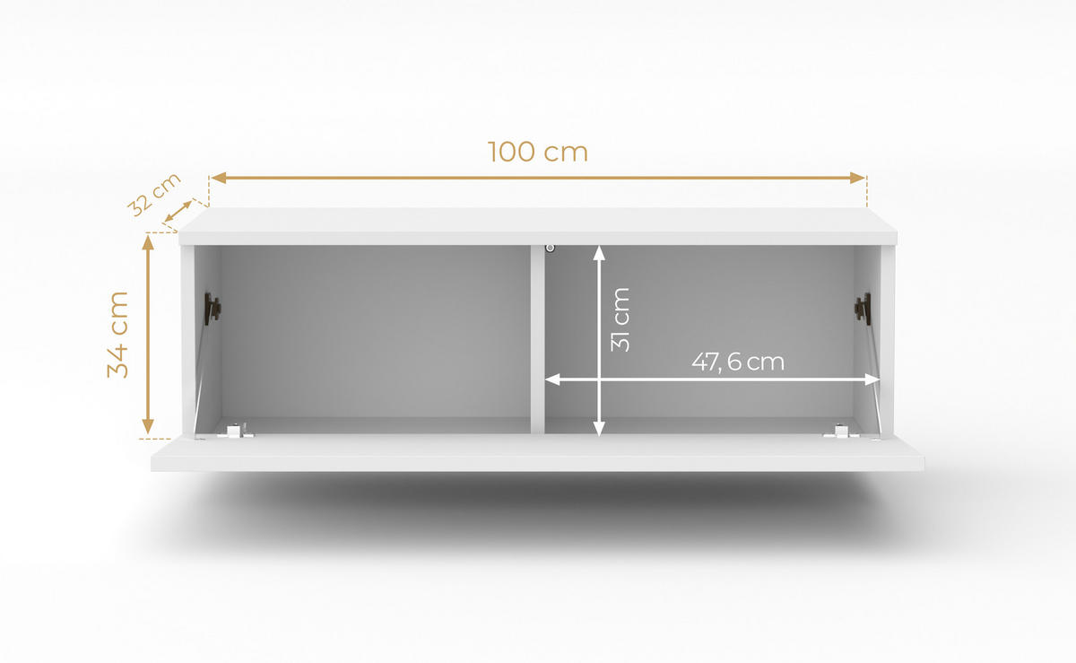 LOWBOARD Loriano 100 Weiß Matt, Hochglanz 100/34/32 cm – TV Lowboard zum Hängen - Weiß, Holzwerkstoff/Kunststoff (100/34/32cm) - AX Living