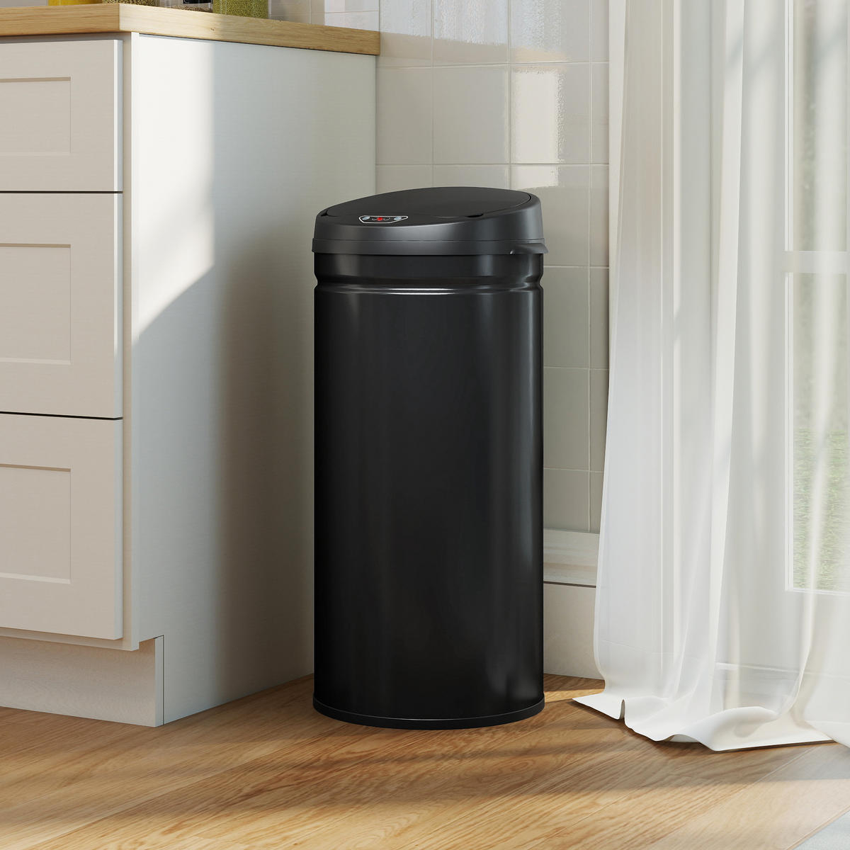 MÜLLEIMER mit Sensor 42L Edelstahl Automatischer Mülleimer mit Soft-Close-Deckel - Schwarz, Metall (30.5/68/30.5cm) - HOMCOM