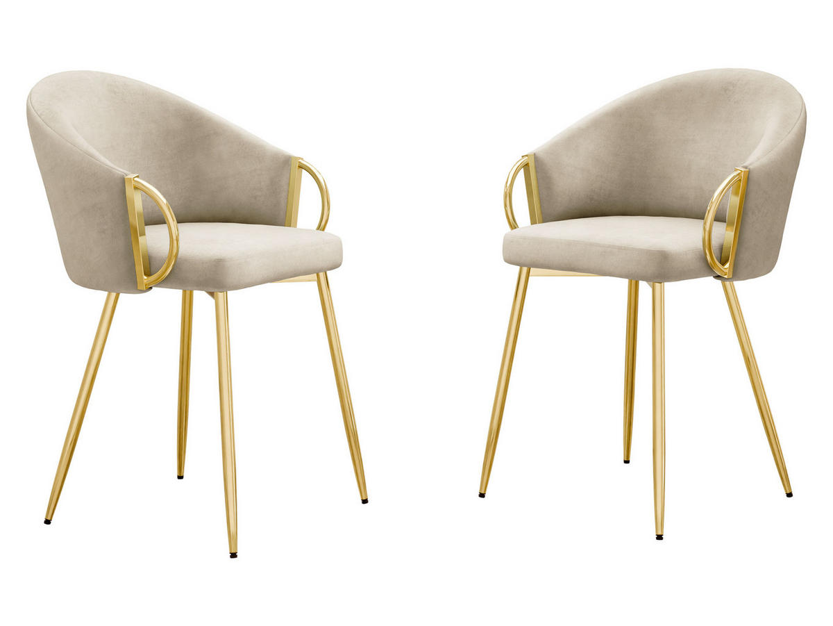 STUHL 2er-Set Muz DC-1171 (2 Stück in Samt) - Beige/Goldfarben, Textil/Metall (54/76/41cm) - MIRJAN24