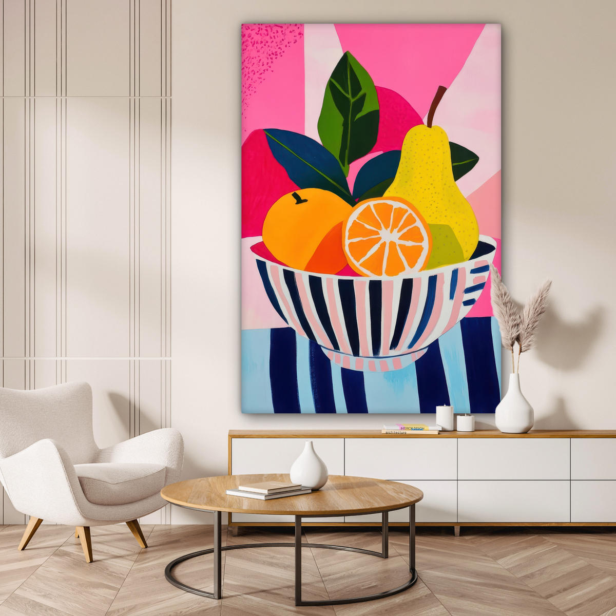 SLIKA NA PLATNU Apstraktno voće 90x140 cm - pink, tekstil (90/140cm) - MuchoWow