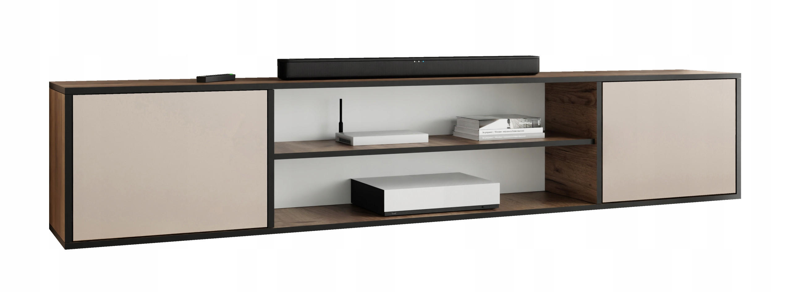 COMODA TV EDI 4 deschisa – 206x42x38 cm – Negru, calitate premium, asamblare proprie