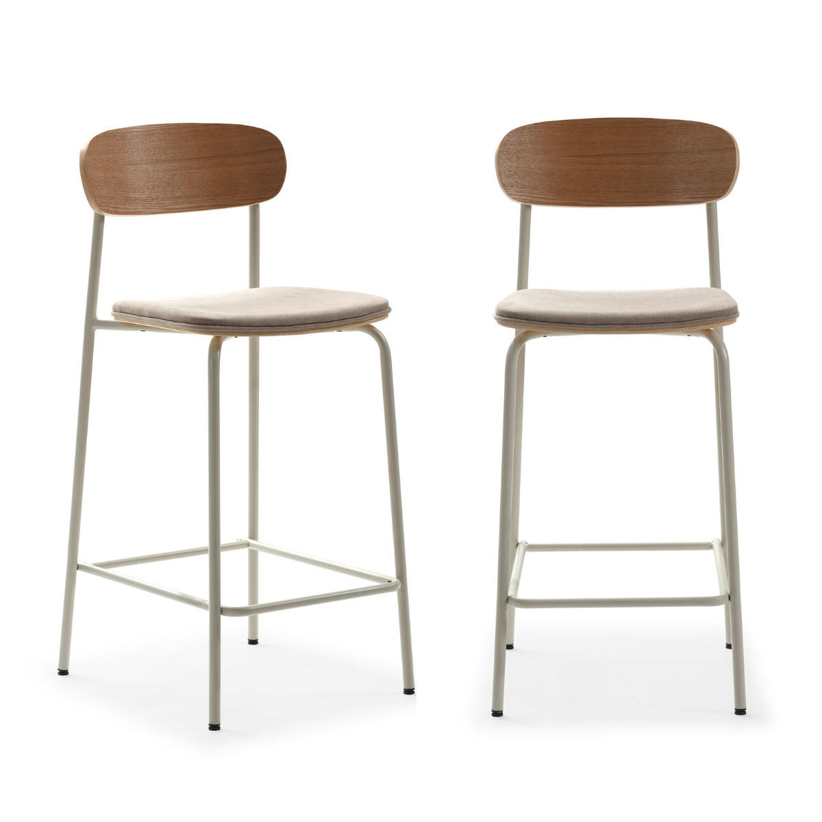 BARHOCKER (Set aus 2) aus Stoff mit schwarzen Metallbeinen - adriana 42/48/66 cm - Beige, Textil (48/66/42cm) - Calicosy