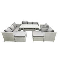 GARTENMÖBEL SET mit 3-Sitzer-Sofa und 2 Stühle, Esstisch,2 Großer Hockern Polyrattan Hellgrau 10-Sitzer - Hellgrau/Grau, Glas/Kunststoff - Fimous