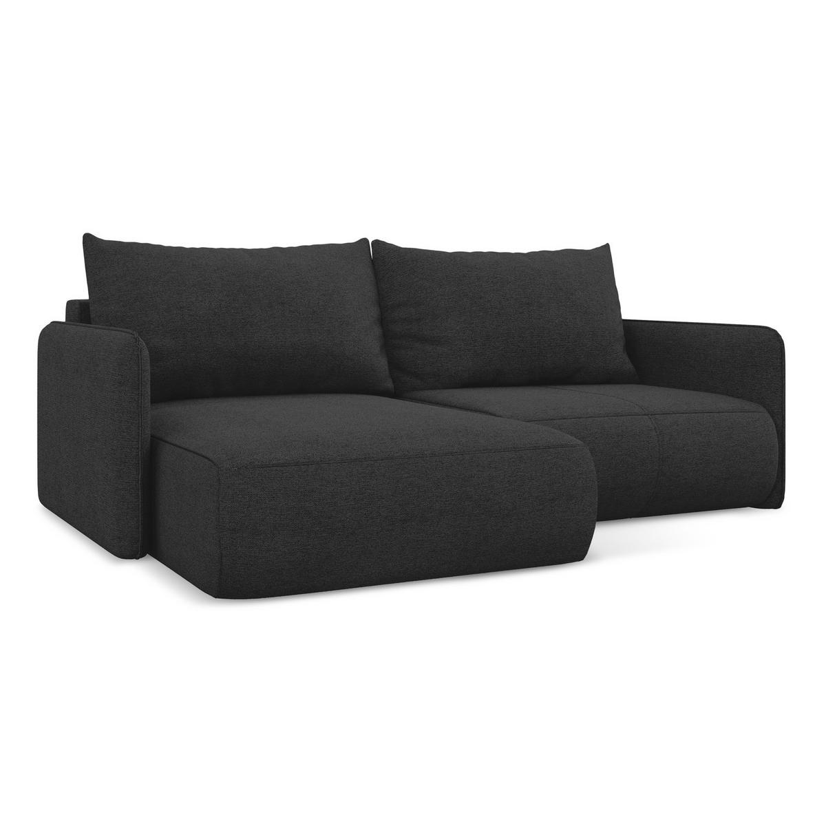 ECKSOFA mit Schlaffunktion Chenille Stoff Schwarz - Anthrazit/Schwarz, Kunststoff/Textil (148/207cm) - LaMiaSofa