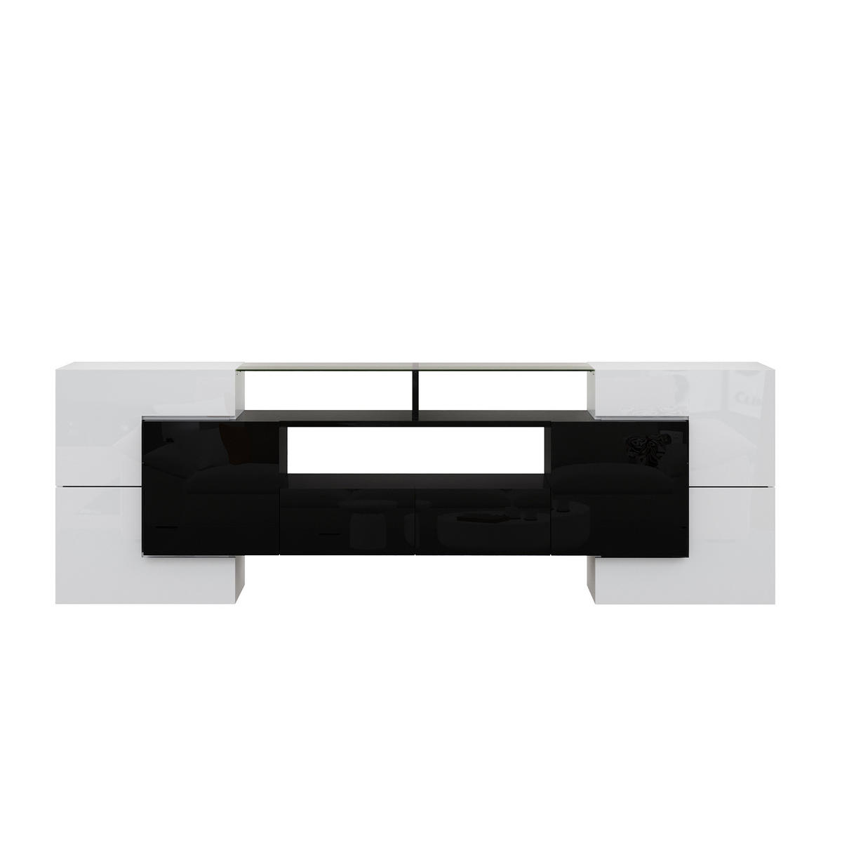 TV-LOWBOARD 200/35/60 cm mit LED-Beleuchtung und 2 Schubladen - Schwarz, Holzwerkstoff (200/60/35cm) - BEAOK