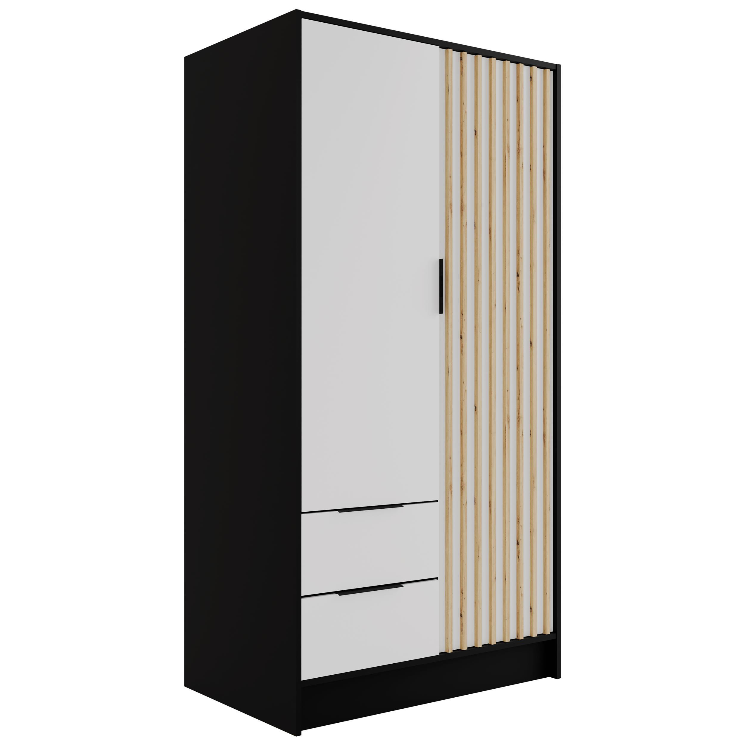 KLEIDERSCHRANK NELIA - 120 cm - Schwarz/Weiß, Holzwerkstoff (102/200/51cm) - ALTDECOR