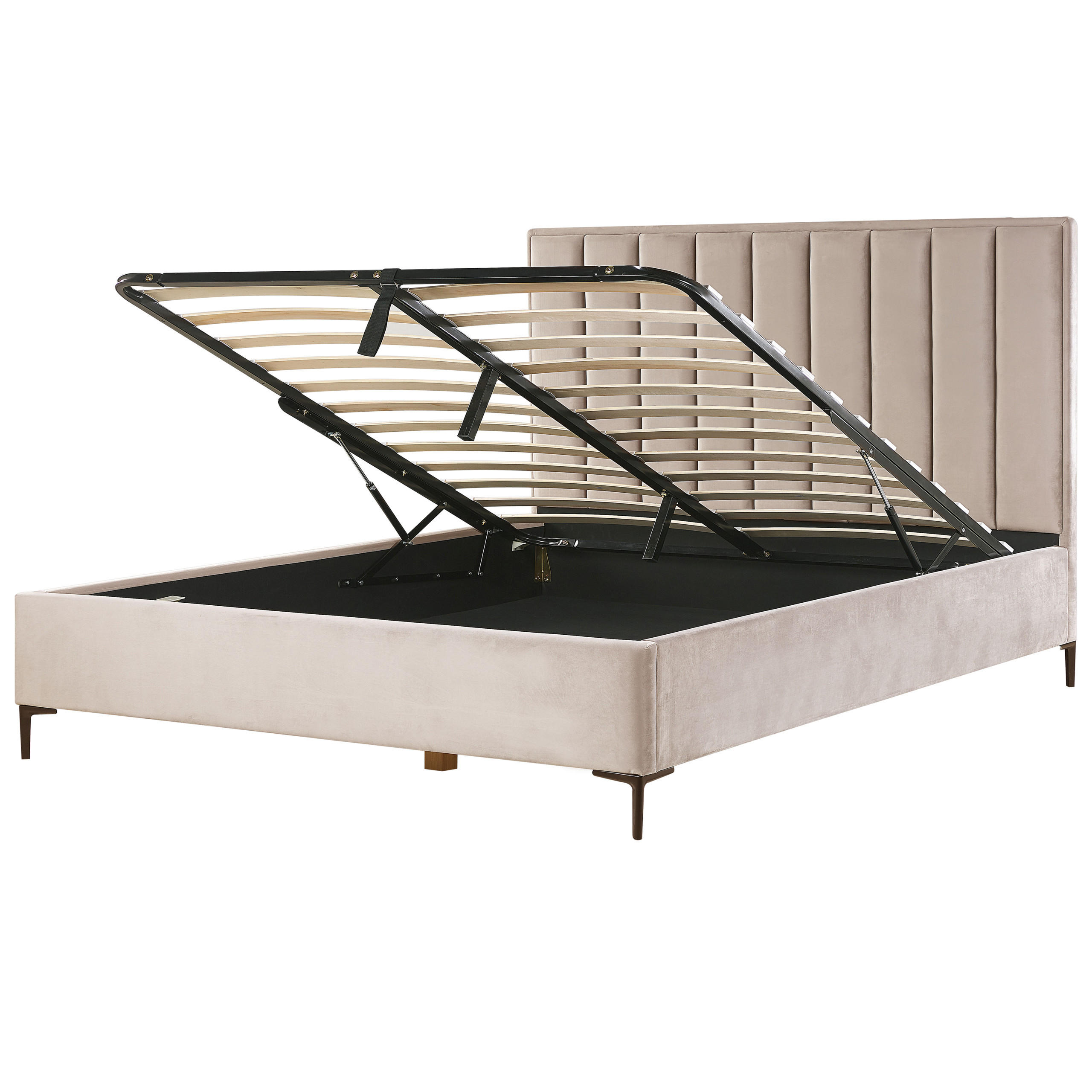 BETT mit Stauraum 180/200 cm Taupe Sezanne - Taupe/Schwarz, Textil (180/200cm) - Beliani