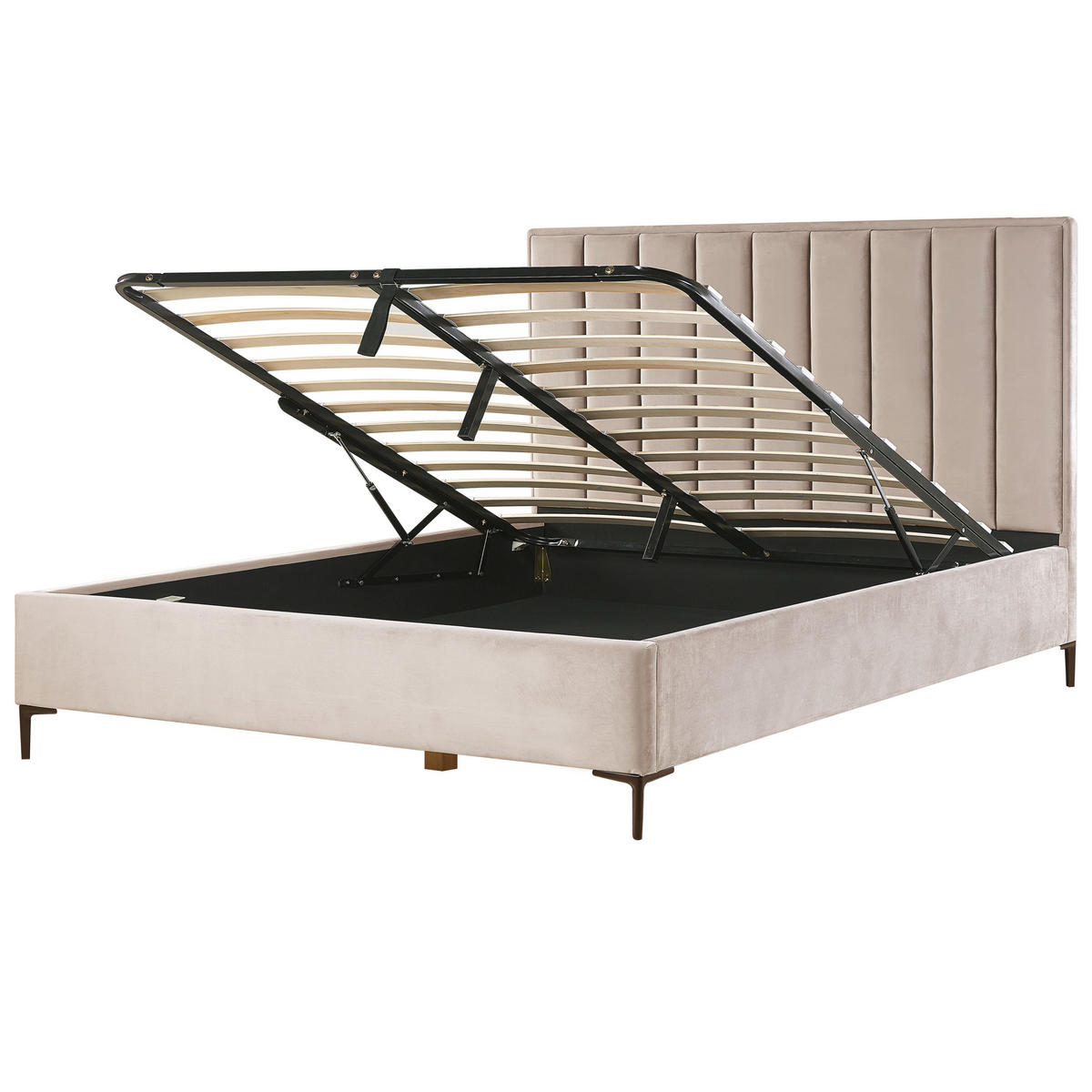 BETT mit Stauraum 180/200 cm Taupe Sezanne - Taupe/Schwarz, Textil (180/200cm) - Beliani