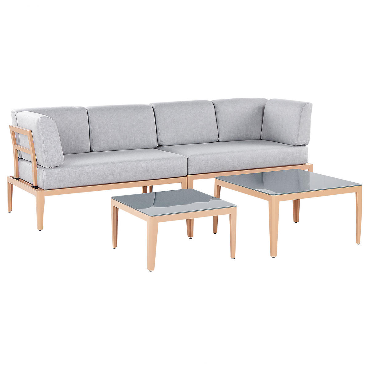 LOUNGE SET 6-Sitzer hellbraun rechtsseitig modular Auflagen hellgrau Rima III - Hellbraun, Metall - Beliani