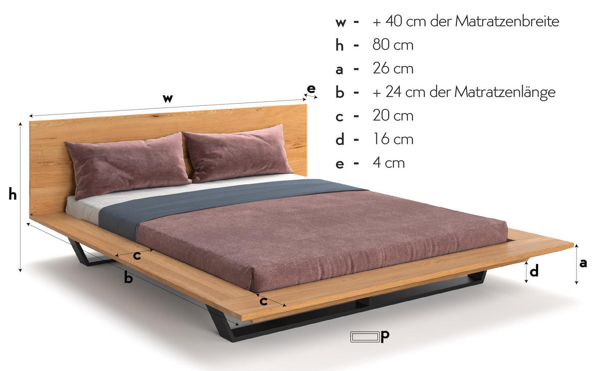 MASSIVHOLZBETT Nova aus Eiche 200x220 cm - Eichefarben/Schwarz, Holz/Metall (200/220cm) - Danzz