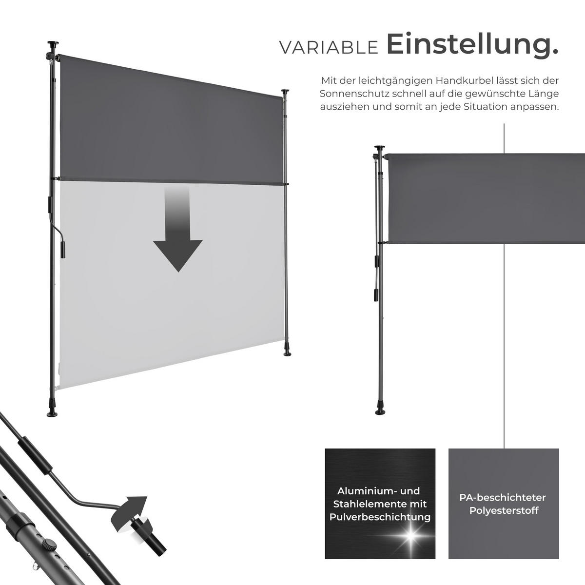 KLEMMMARKISE Taija,leichtgängige Handkurbel,dunkelgrau - Dunkelgrau, Kunststoff (158/310cm) - tectake