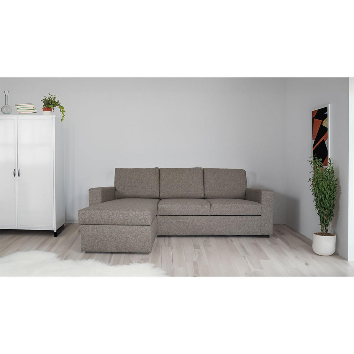 ECKSCHLAFSOFA grau sandfarben - Sandfarben, Textil (230/151cm) - ebuy24