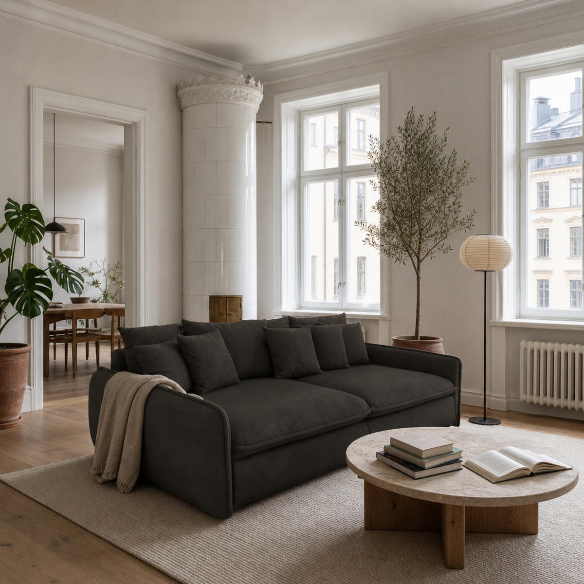 BIGSOFA Hereford Cord Dunkelgrau inkl. 11 Kissen 234/131/61 cm - Grau, Kunststoff/Textil (234/61/131cm) - foamnova