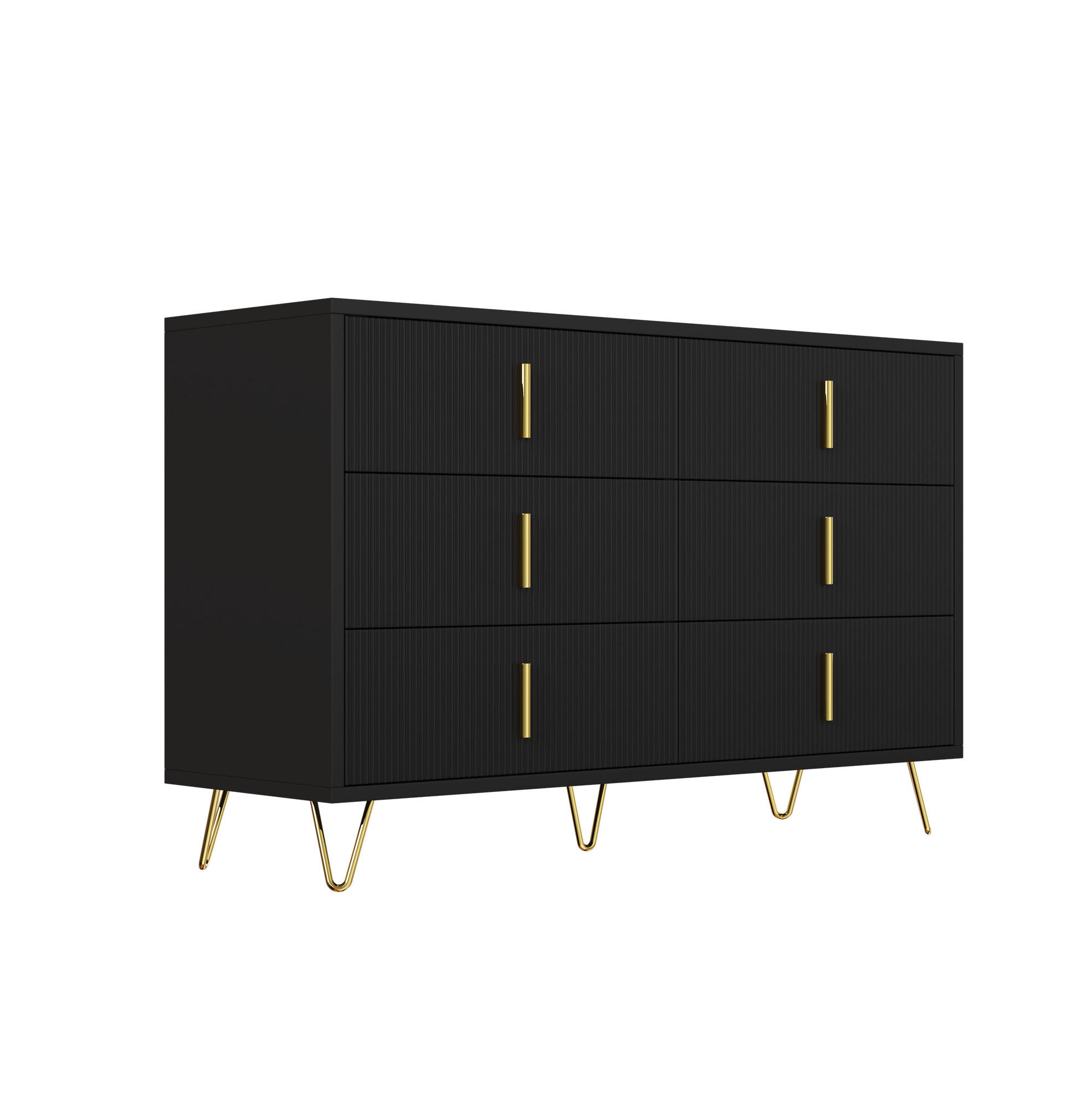 KOMMODE 120/77/40 cm Schwarz und Gold aus Spanplatte mit 6 Schubladen - Schwarz, Holzwerkstoff (40/77/120cm) - OKMYHOME