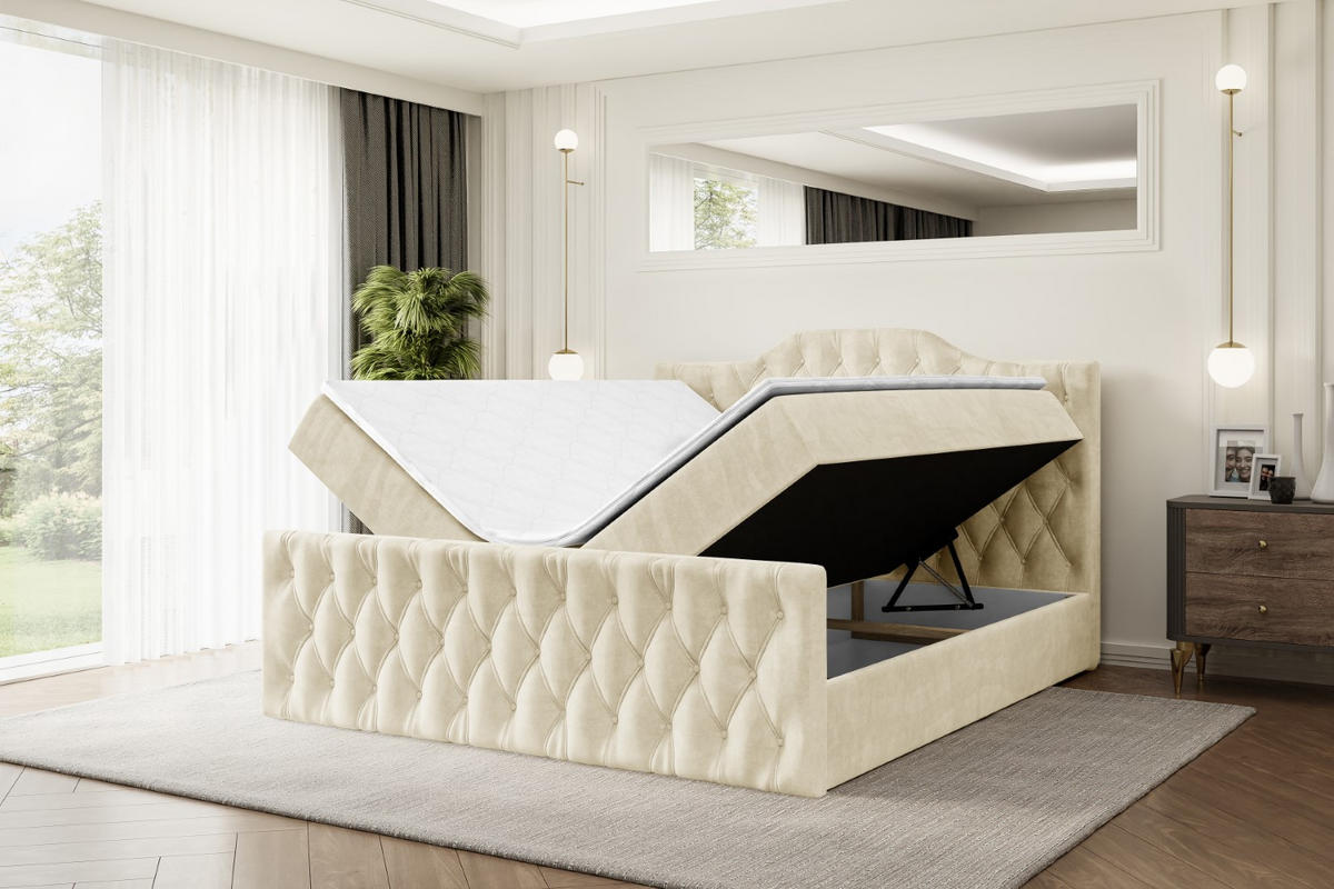 AMERICKÁ postel VILA-1-Z – 200 x 200 cm – H4 – béžová - béžová, kompozitní dřevo (200/200cm) - ALTDECOR