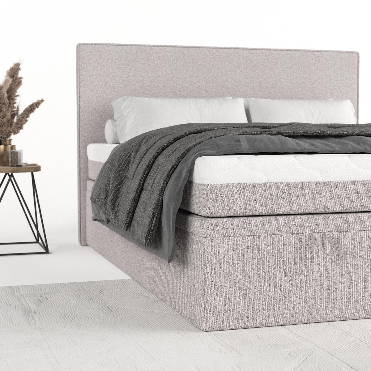 BOXBETT Zalla 140/200 cm Beige im Riva Stoff - Beige/Schwarz, Holz/Holzwerkstoff (140/200cm) - AltaBeds