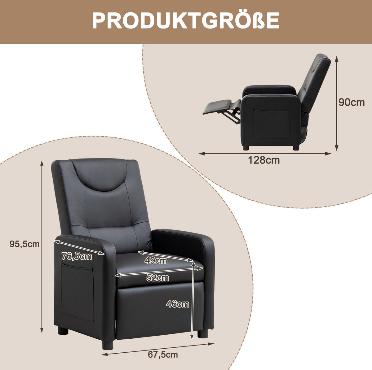 SESSEL in Schwarz mit klappbarer Fußstütze und verstellbarer Lehne - Schwarz, Kunststoff (67.5/95.5/76.5cm) - BEAOK