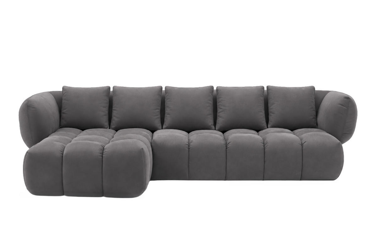 ROHOVÁ SEDAČKA ve tvaru L, velurová tkanina Bluvel, Popelavě šedá, Levá strana, SEVIO L - šedá, dřevo (242/175cm) - Kaiser Möbel