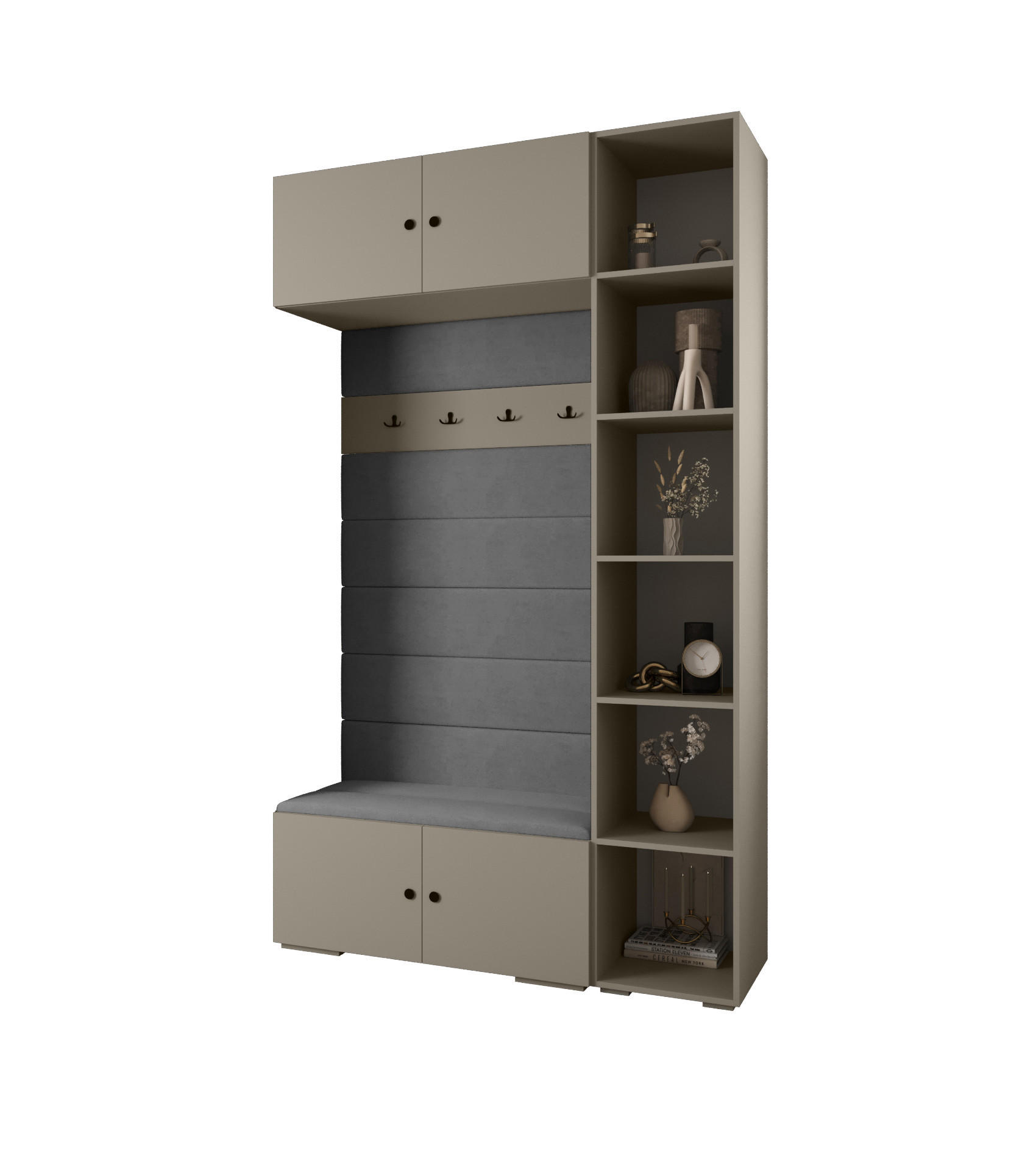 Abiks Möbel Garderoben-Set Kaschmir, Grau, Schwarz 140x236.7x47 cm