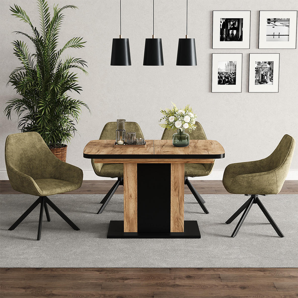 ESSTISCH Fenaro Goldkraft Eiche 120 x 80 cm - Honigeiche/Schwarz, Holzwerkstoff (80/120/76cm) - Vicco