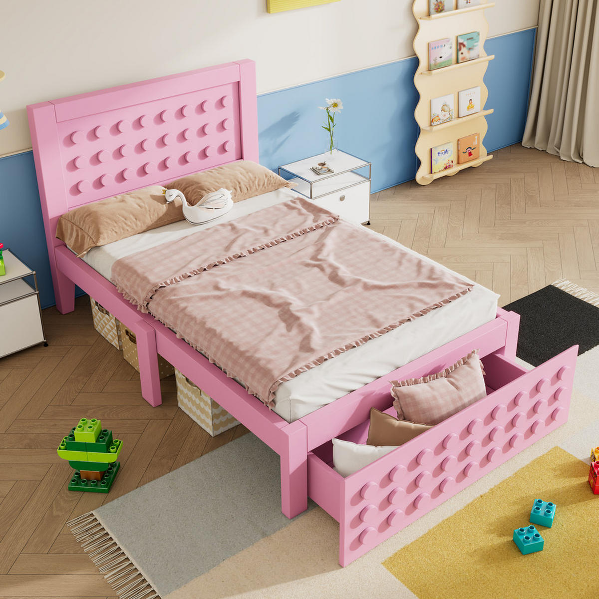 HOLZBETT 90X190 cm mit Schubladen und Stauraum - Pink, Holz (90/190cm) - FLIEKS