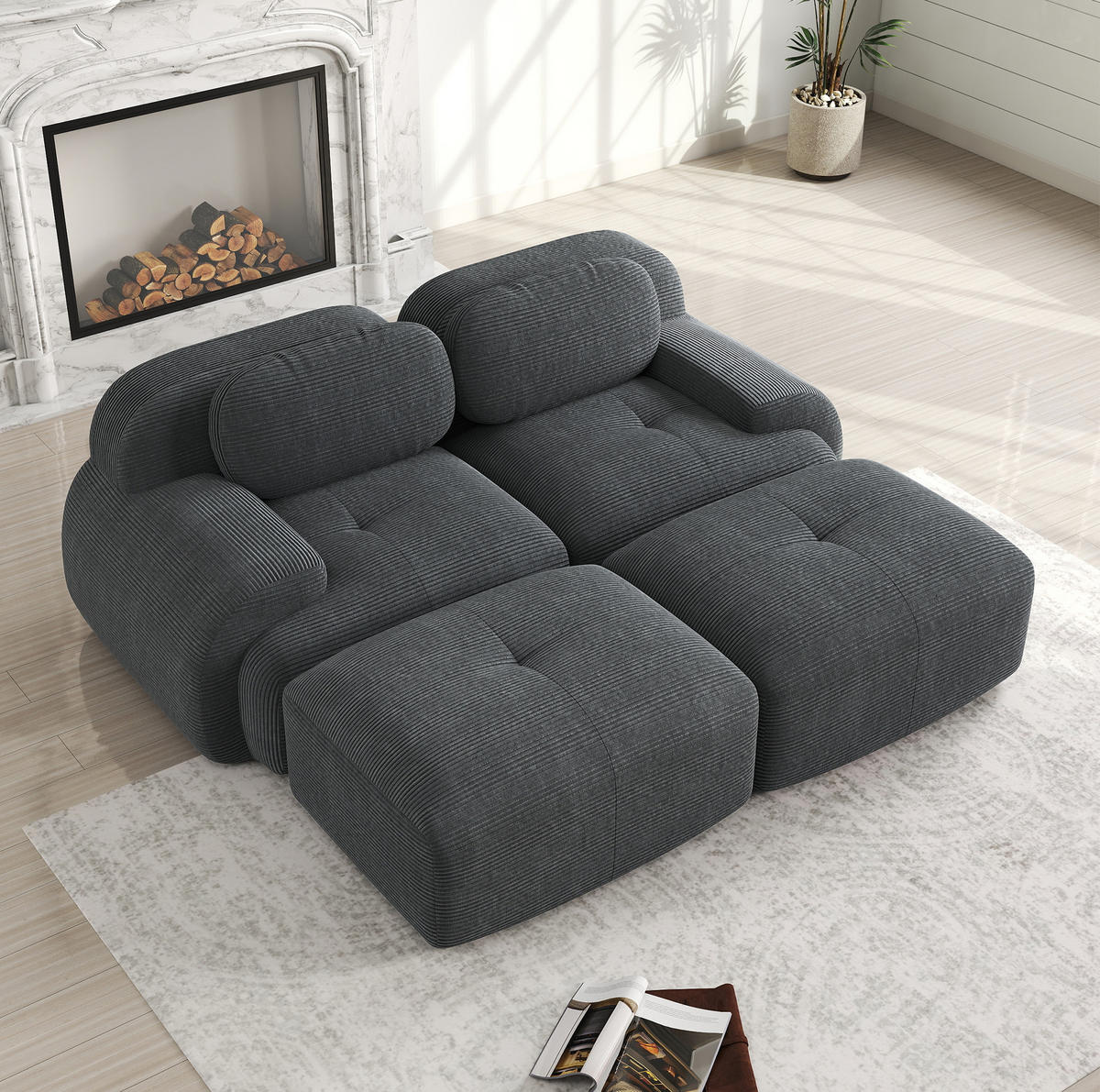 MODULÁRNÍ rohová pohovka z manšestru 208/178/70 cm bez rámu, s ergonomickými područkami a protiskluzovou základnou, Šedá - šedá, textil (208/75/178cm) - Redom